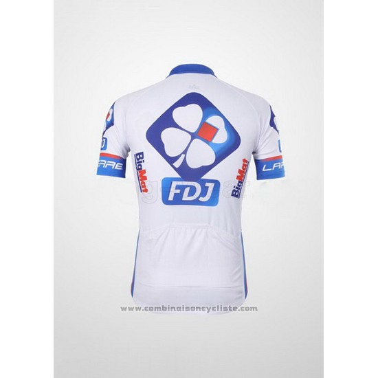2012 Maillot Cyclisme FDJ Blanc et Azur Manches Courtes et Cuissard